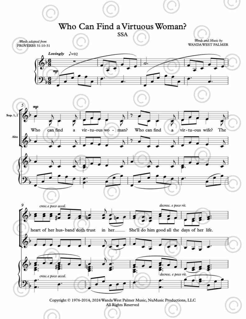 Who Can Find A Virtuous Woman Choral SSA sample page